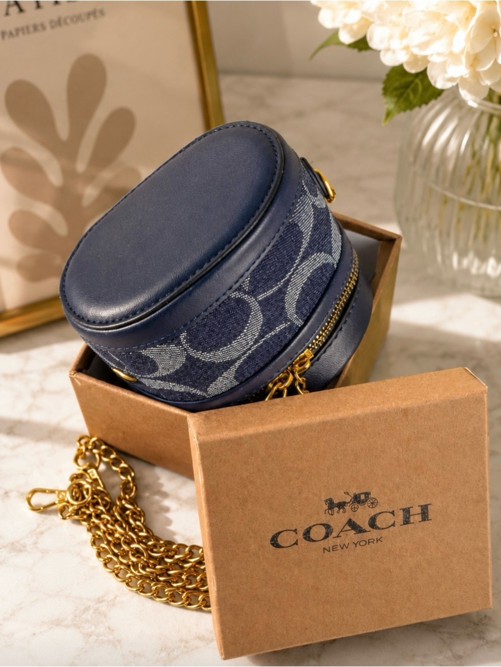 Coach Navy Signature Canvas Mini Vanity Bag with Cherry Charm - Picture 4 of 4